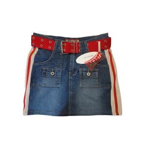 Vanilla Star Y2K Denim Mini Skirt 5 Velvet Sides Belt Preppy‎ Grunge 4th of July